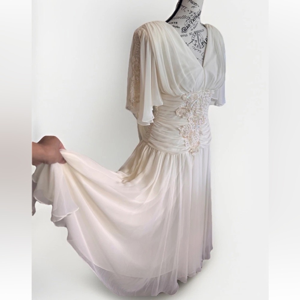 vintage 80s casadei edwardian cinched ruched waist sequin beaded dress *flaws